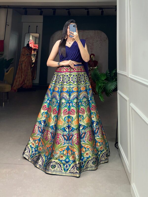 Royal LookWeaving Zari Work Banarasi Silk Co-ord Set Lehenga With Georgette Choli (Royal Blue)