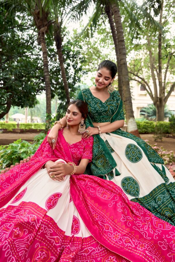 Bandhej Printed Tussar Silk Women Wear Lehenga Choli