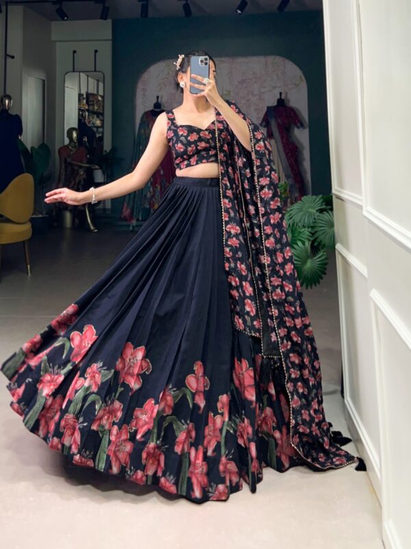 Elegance Floral Print With Foil Work Tussar Silk Lehenga Choli