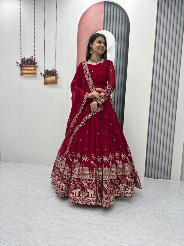 Premium Qoulity Navy Red Color Bridal Lehenga With Heavy Embroidery Work