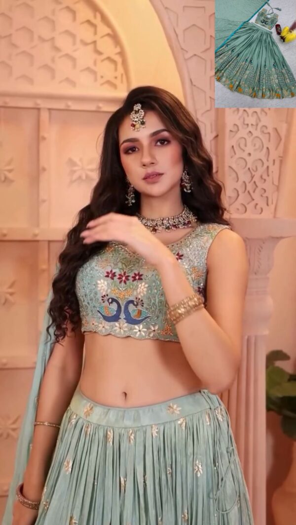 Premium Qoulity Peacock Design Lehenga For Elegant View In Ocassion (BLUE)