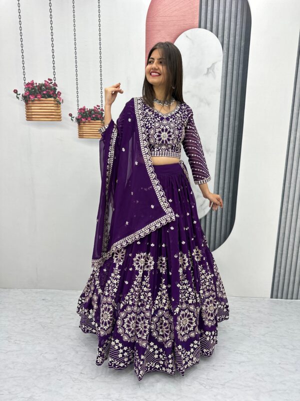 Premium Qoulity Purple Color Elegant Lehenga With Embroidery Work (Purple)